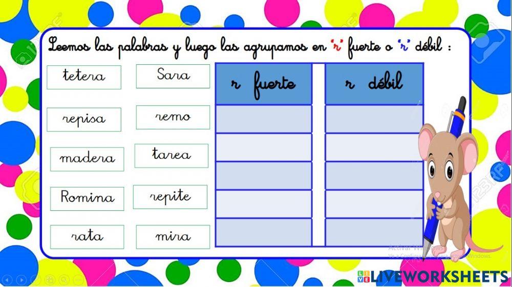 Letra -r- worksheet | Live Worksheets