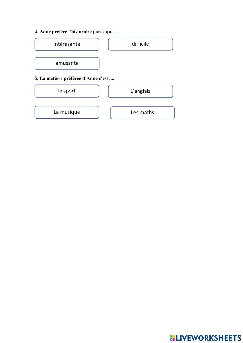 Les matières scolaires