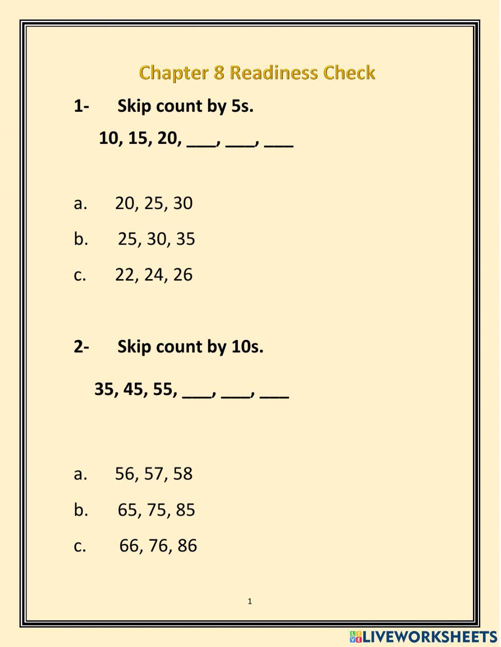 Chapter 8 Readiness Check- Skip Count