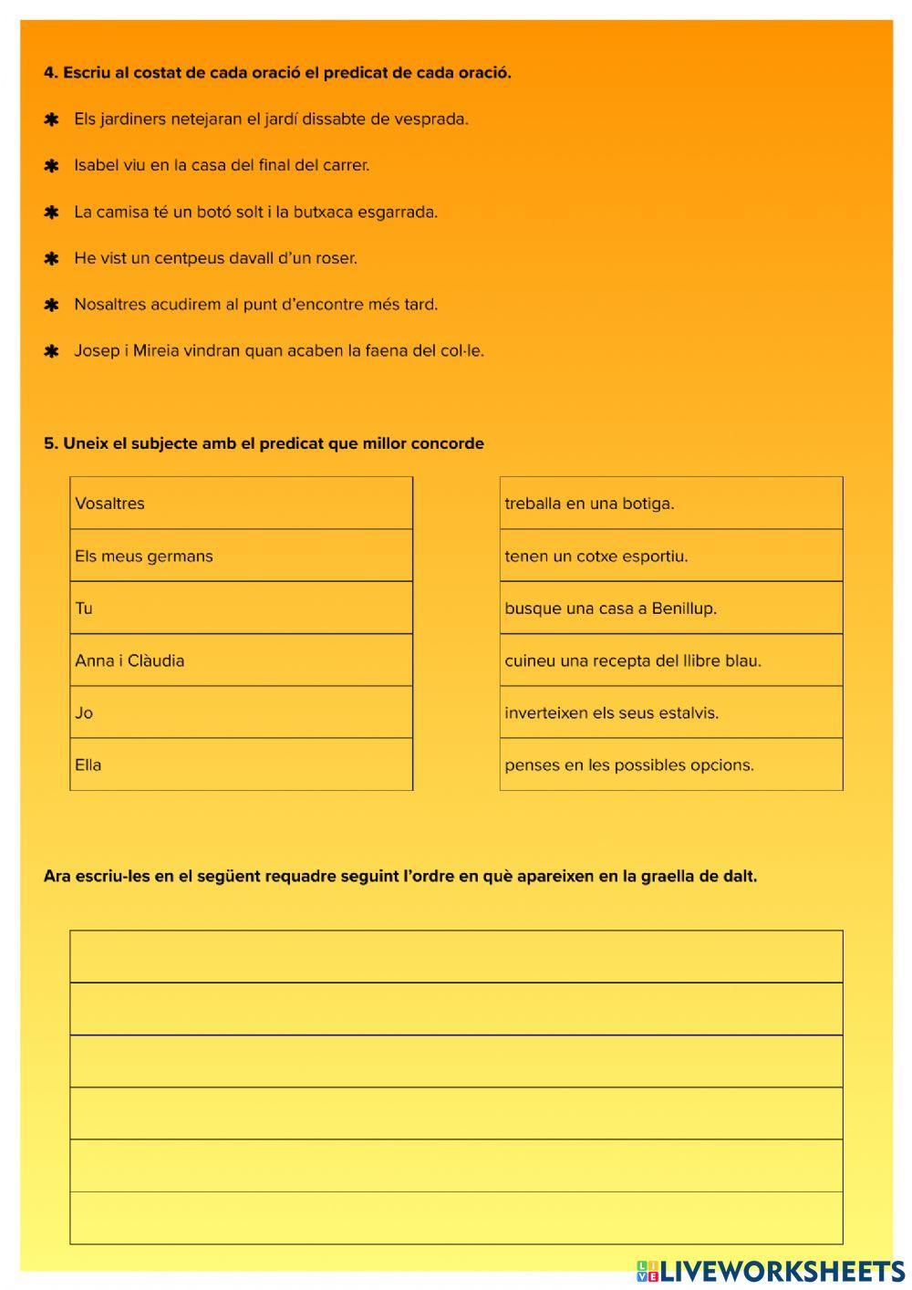 Subjecte i prdicat Subjecte i prdicat