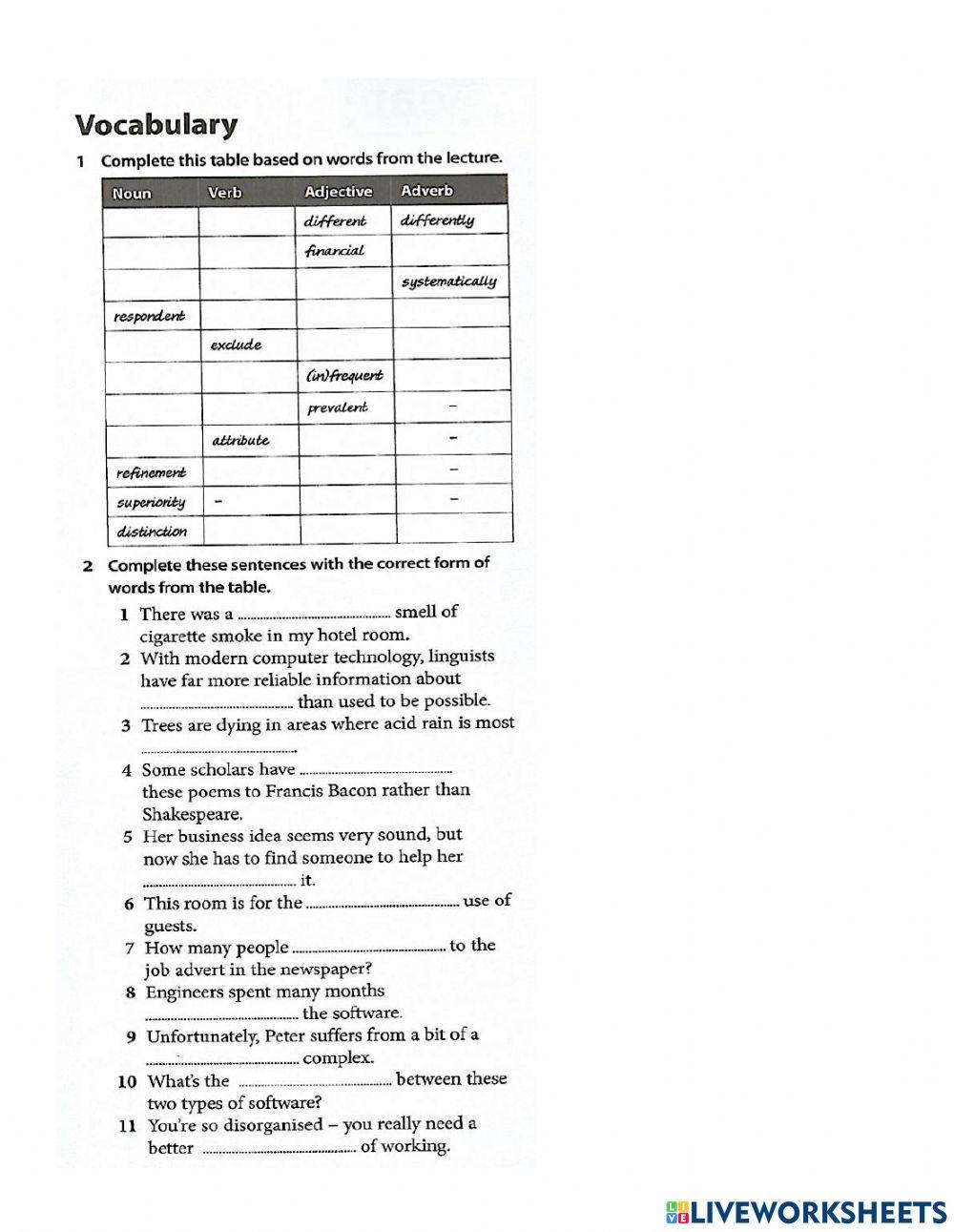 Unit 20 listening and vocabulary