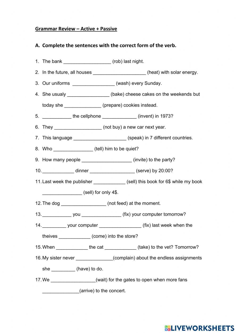 Practice active and passive voice worksheet | Live Worksheets