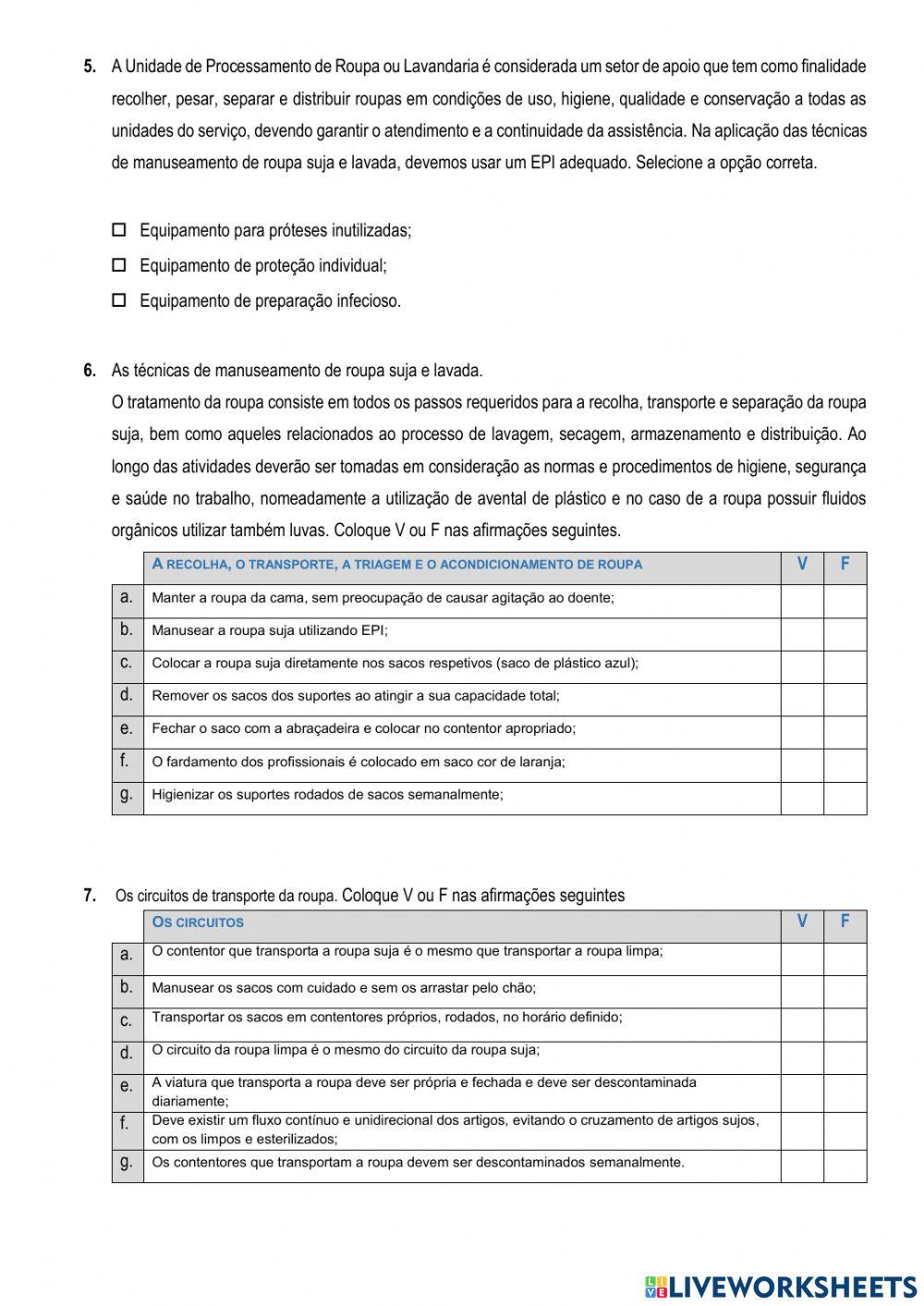 Prevenção e controlo da infeção na higienização de roupas, espaços, materiais e equipamentos