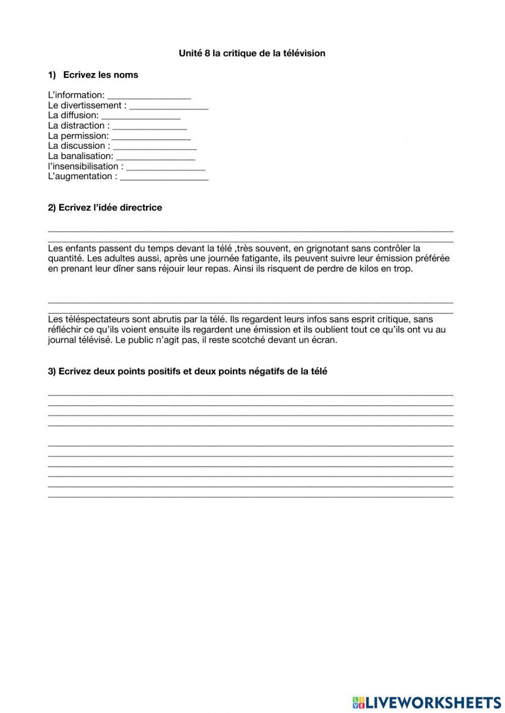 Delf ado B2 unité 8 la critique de la télé