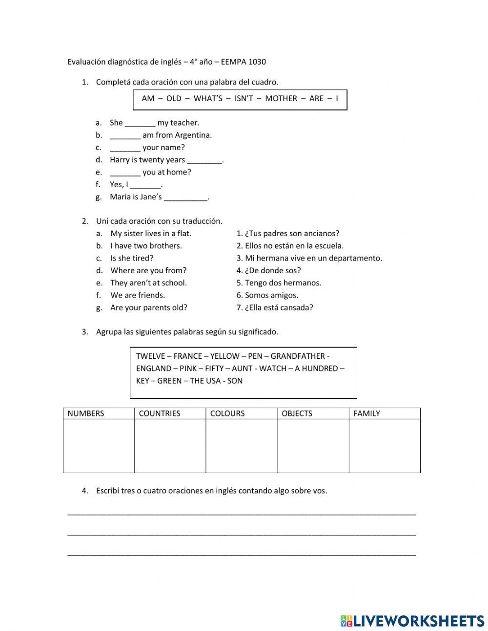 Evluación diagnostica 4° EEMPA
