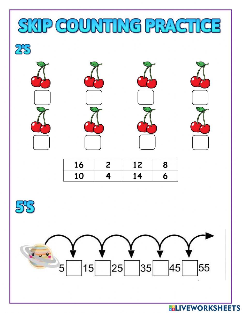 Skip counting by 2's, 5's and 10's