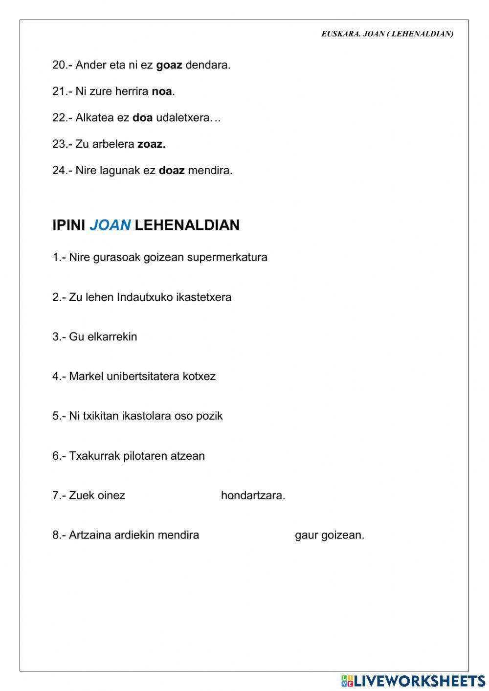 Joan aditza lehenaldian