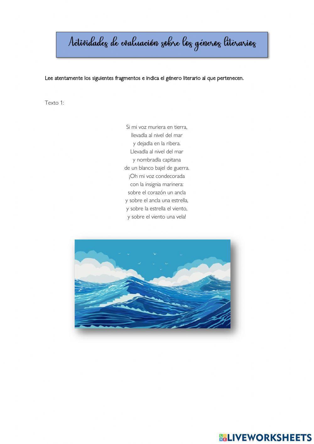 Actividad sobre los géneros literarios