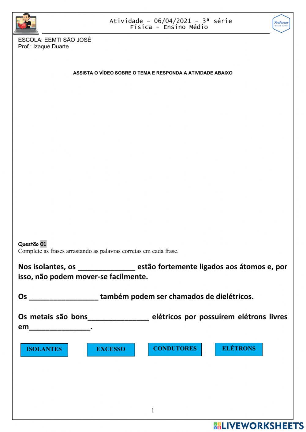 Atividade - condutores e isolantes