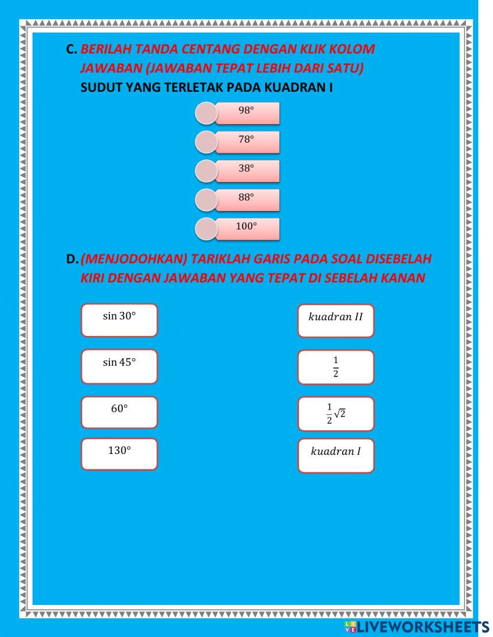 Tugas ketrampilan sudut diberbagai kuadran