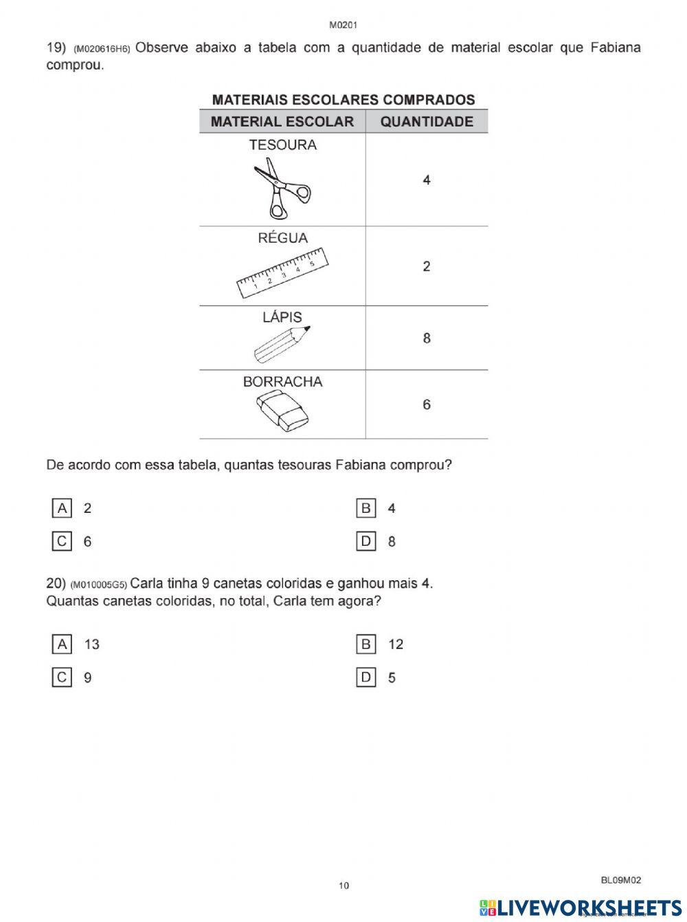 Avaliação diagnóstica matemática parte 2