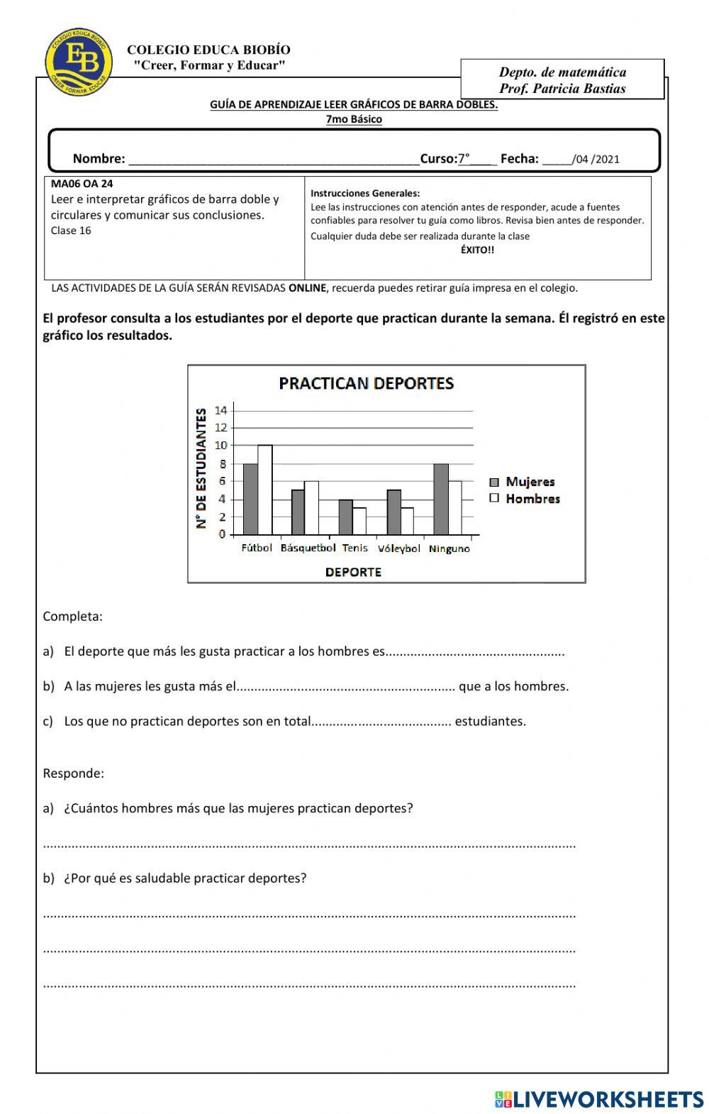 Guía 16 7° Leer gráficos de barra dobles. Guía 16 7° Leer gráficos de barra dobles.