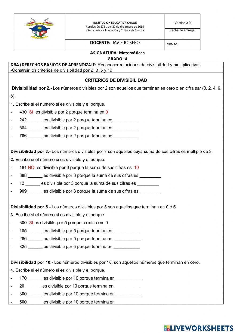 Criterios de divisibilidad