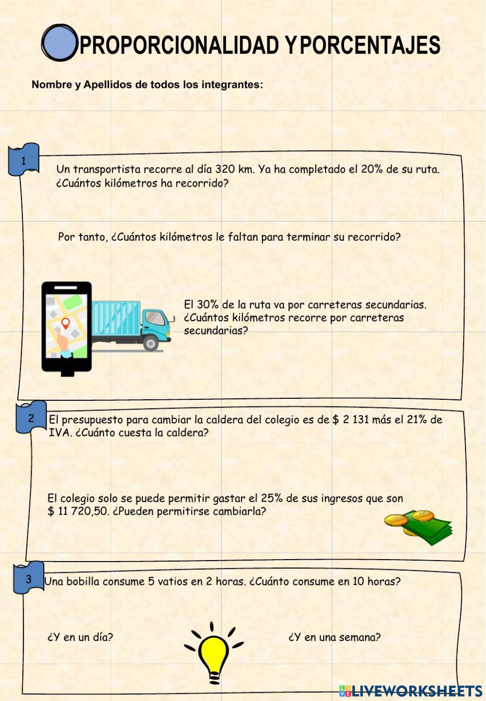 Proporcionalidad y porcentajes