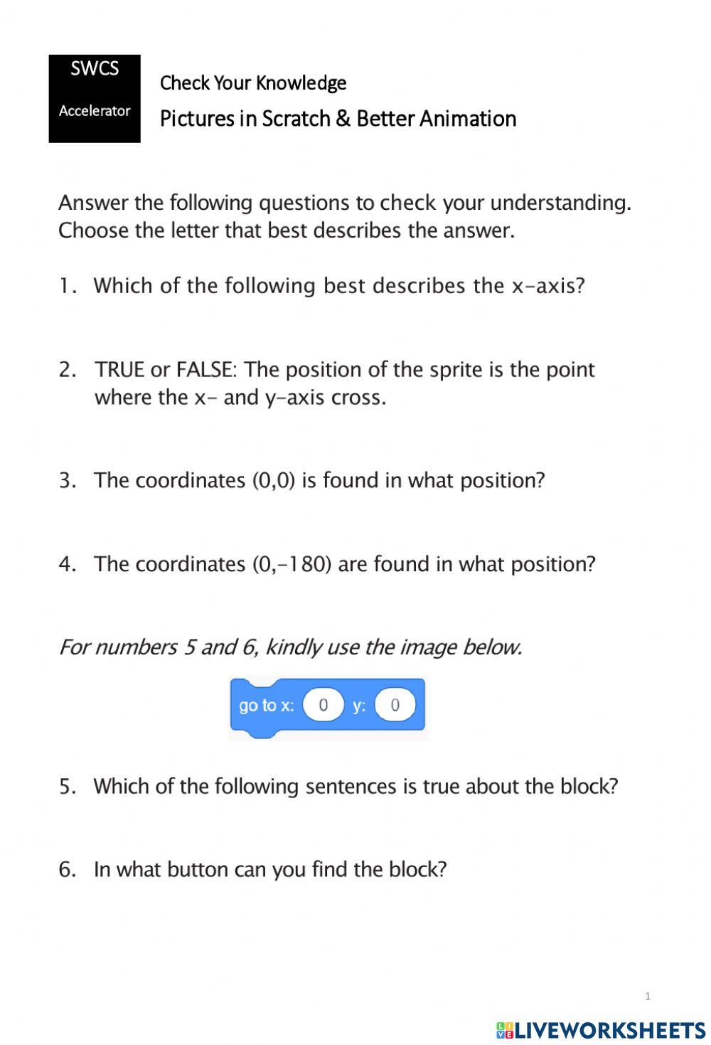 SWCS Accelerator M04 - Check Your Knowledge - Pictures in Scratch and Better Animation (section 2)