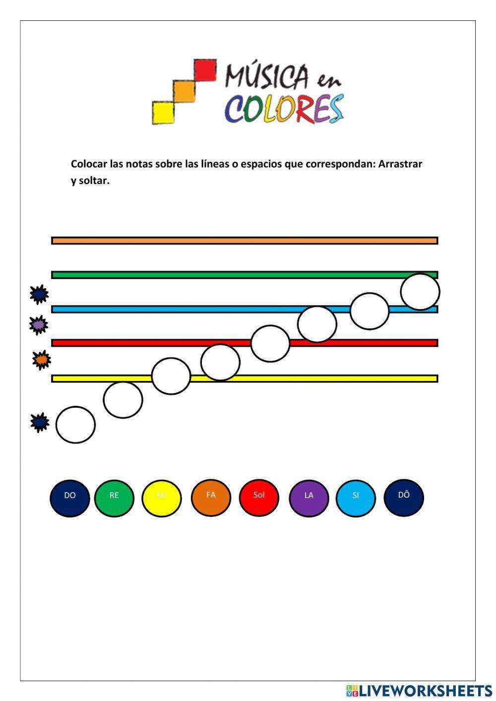 Notas musicales y pentagrama en colores