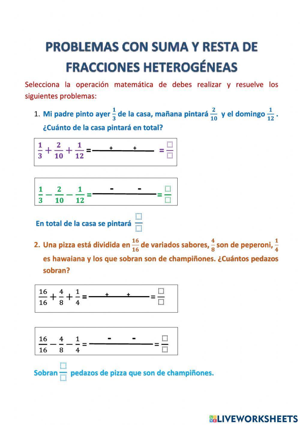 Sumas y restas de fracciones