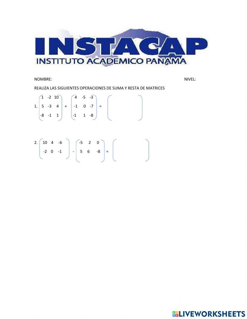 Suma y resta de matrices
