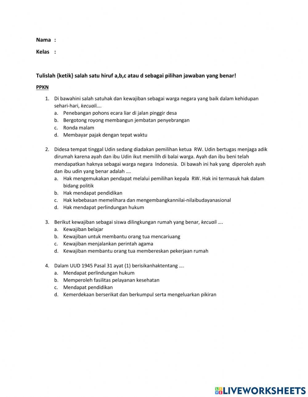 Latihan Soal Tematik