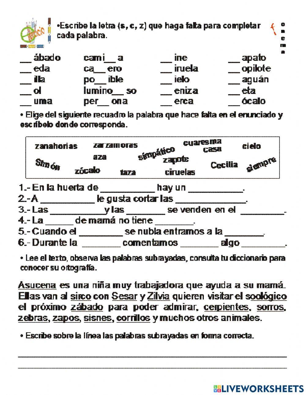 Uso de la c,s y z Uso de la c,s y z
