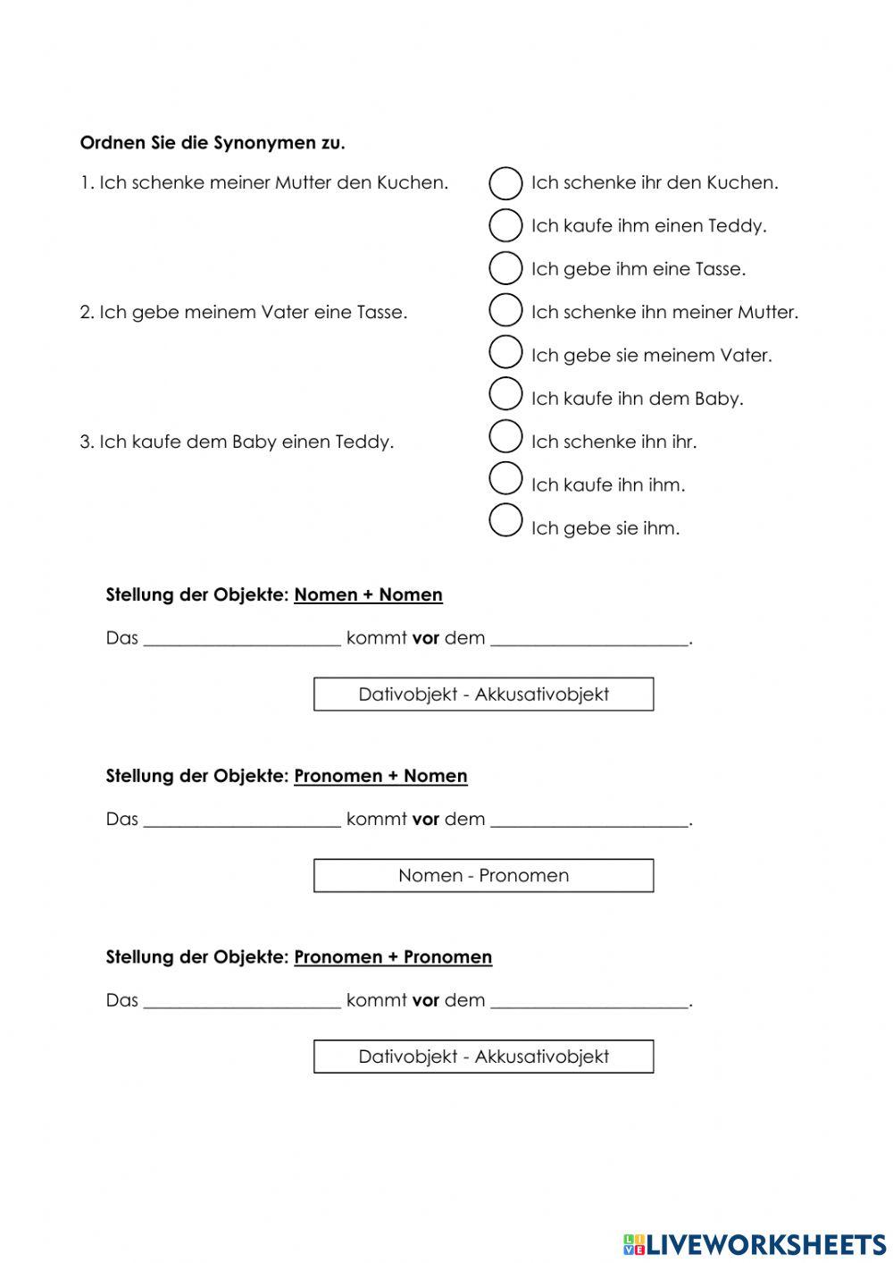 Stellung der Objekte