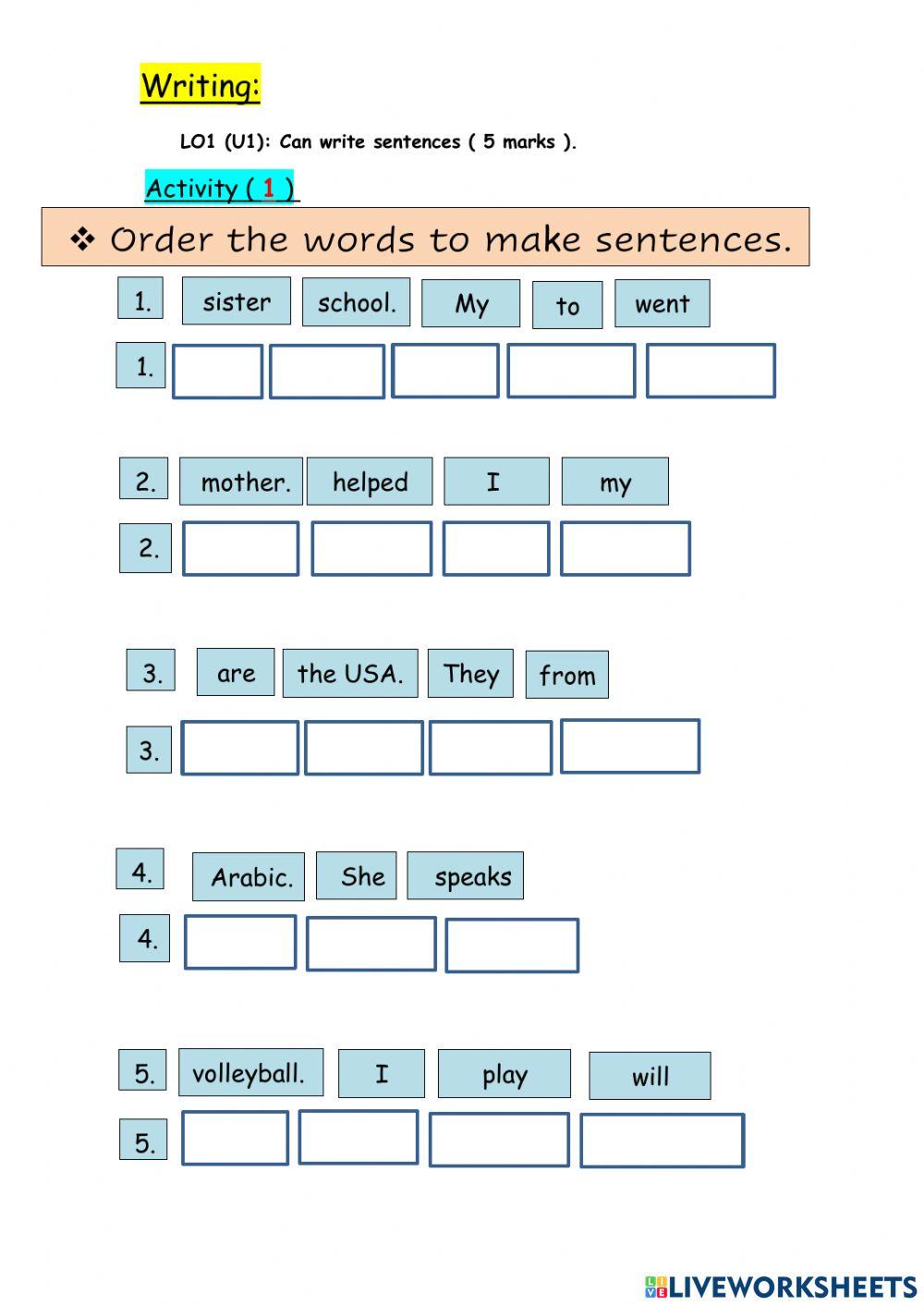 Grade 4 listening and writing activity