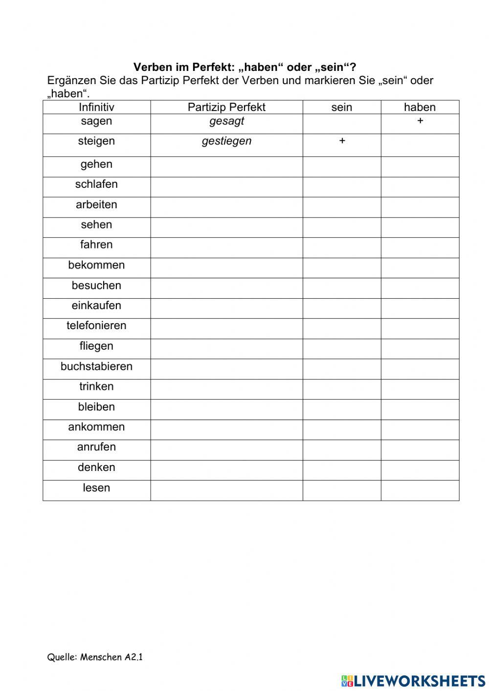 Perfekt (haben&sein)