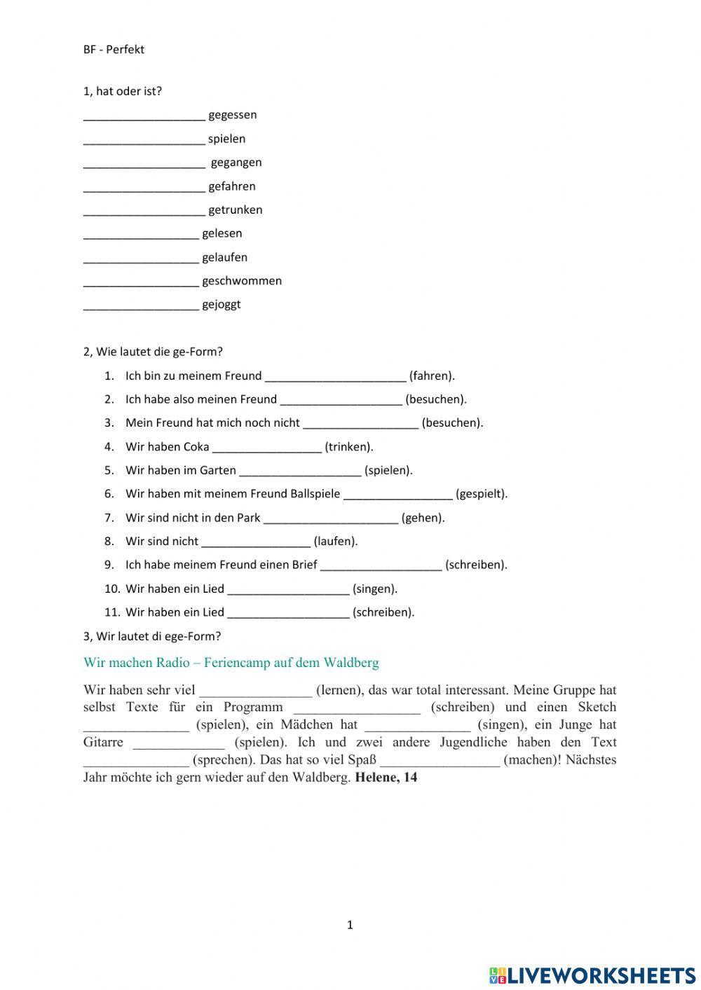 Perfekt - Leseverstehen