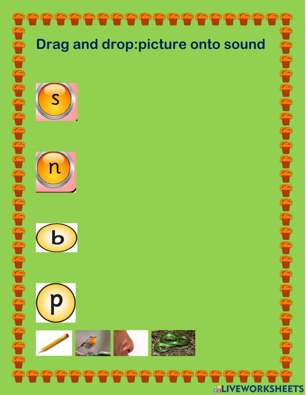 Drag and drop pictures to their sounds interactive worksheet Live