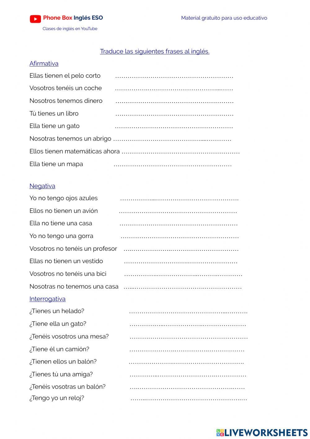 1º ESO Have got. ejercicio.3