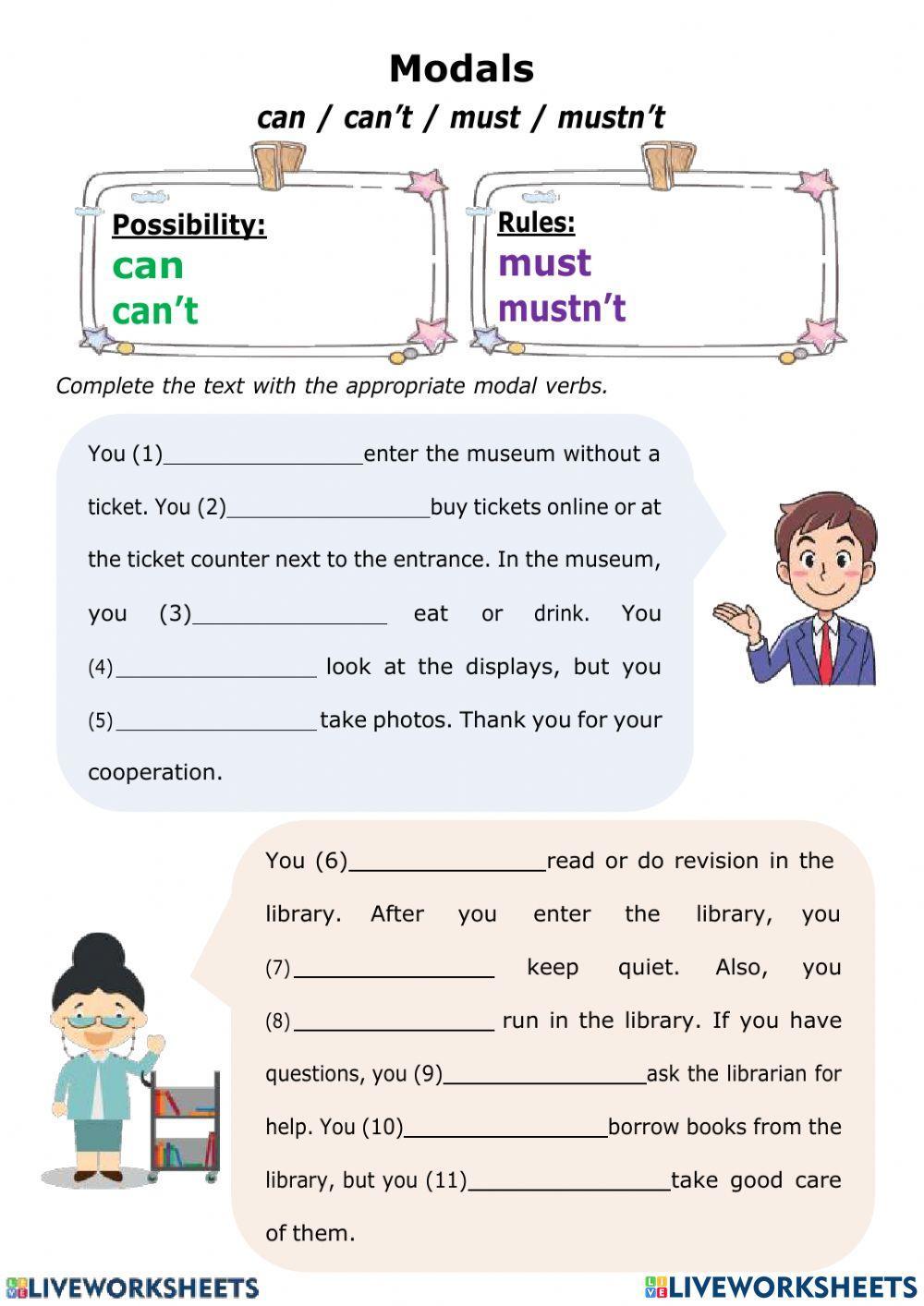 Modal verbs: can, can't, must, mustn't