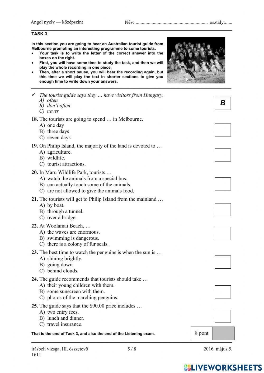 Listening - Érettségi (közép) 2016 május