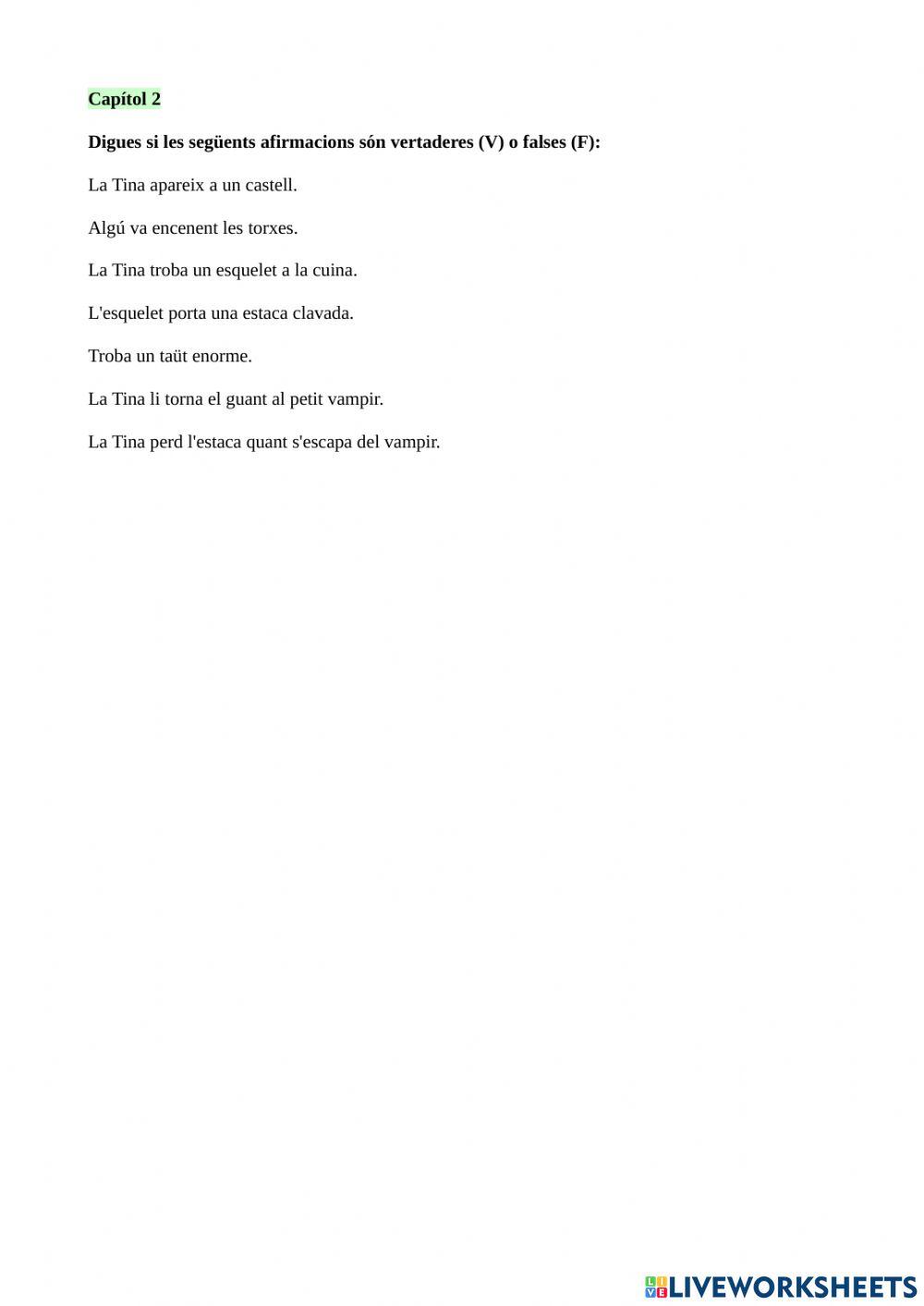 Comprensió lectora Tina Superbruixa al castell de Dràcula, Capítol 2