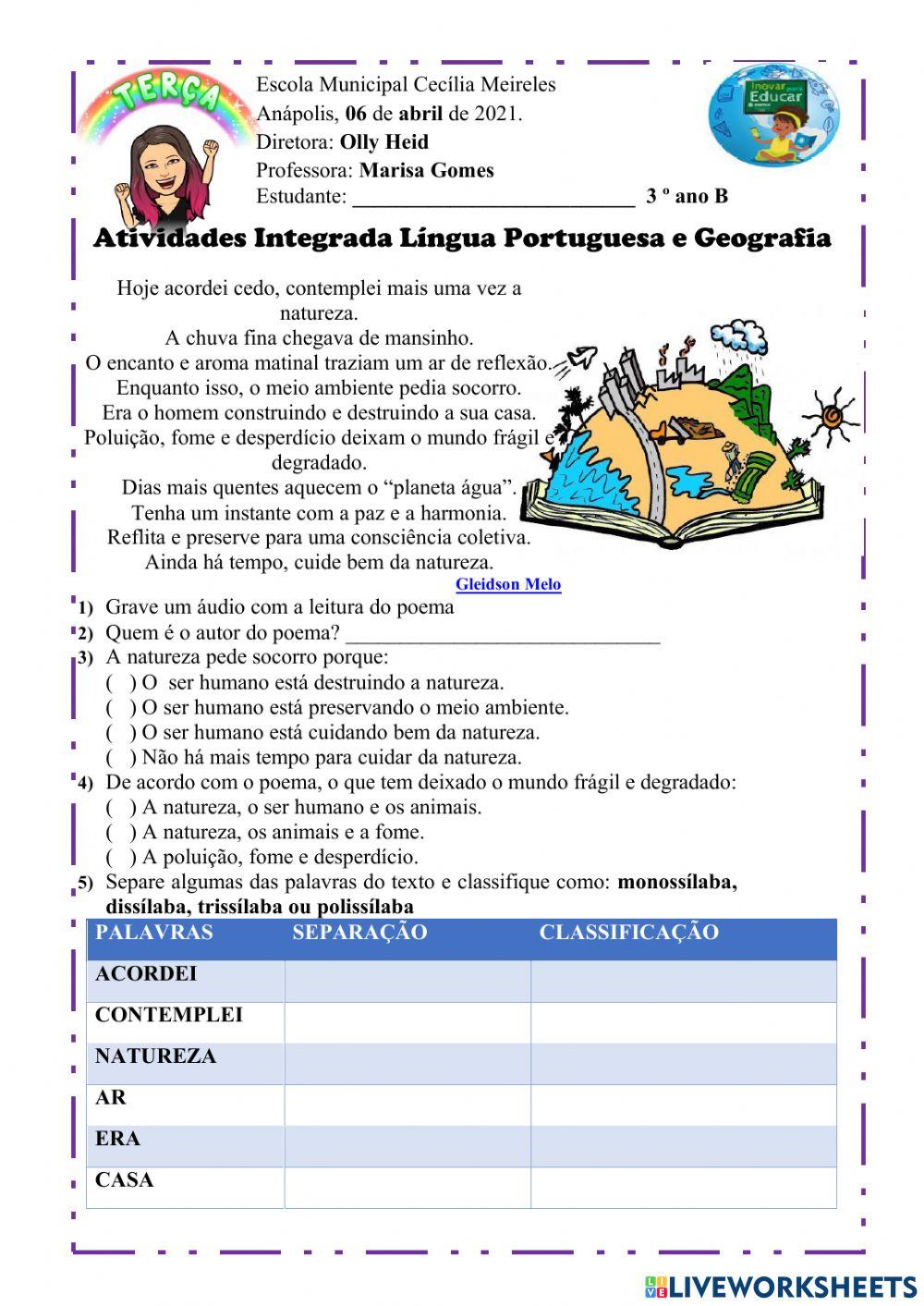 Atividade Integrada L. Portuguesa e Geografia -06 de abril