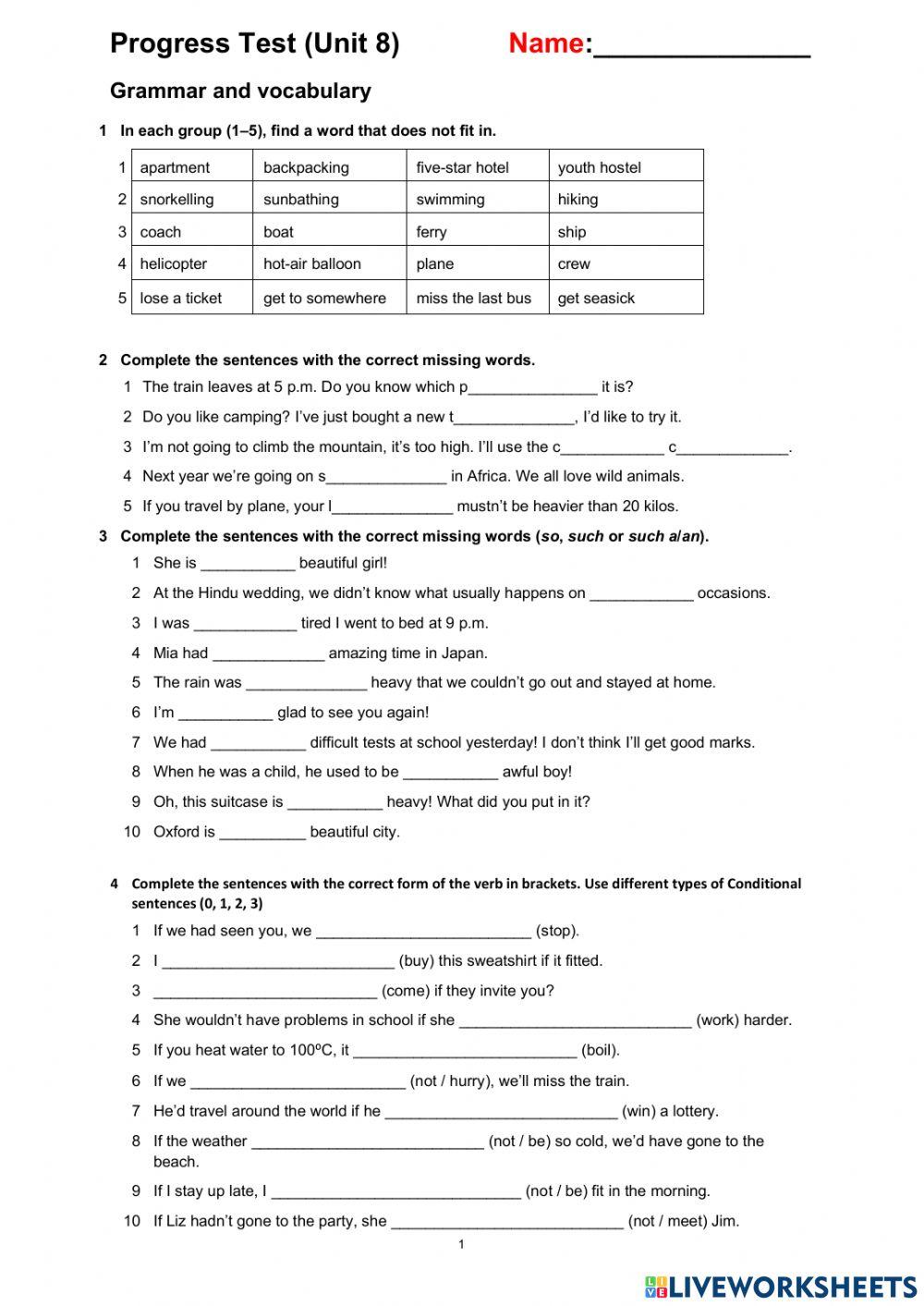 Progress Test Unit 8a Form 11