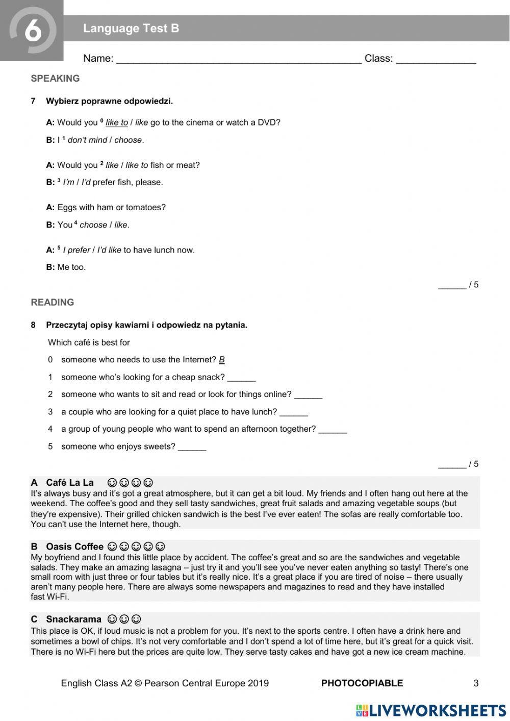 Language Test EC A2 Unit 6