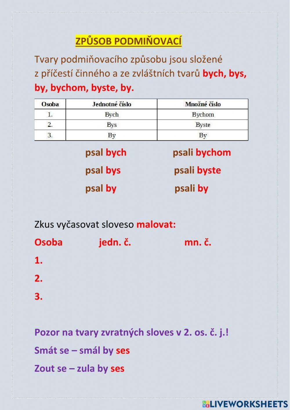 Způsob podmiňovací - časování sloves