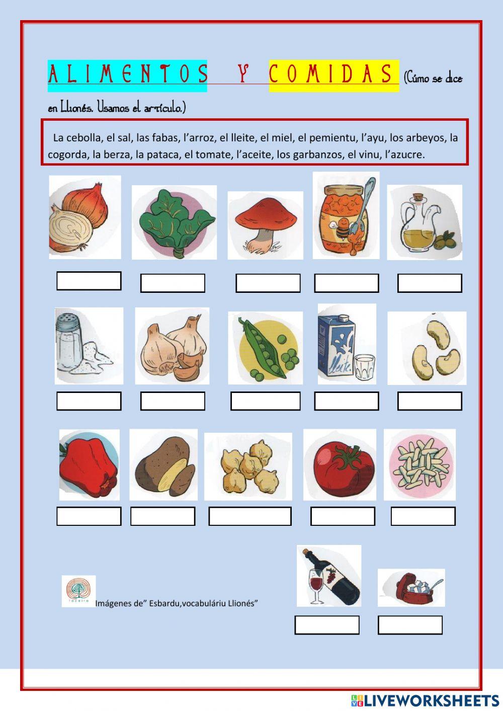 Llionés. ALIMENTOS Y COMIDAS.5º,6ºprimaria