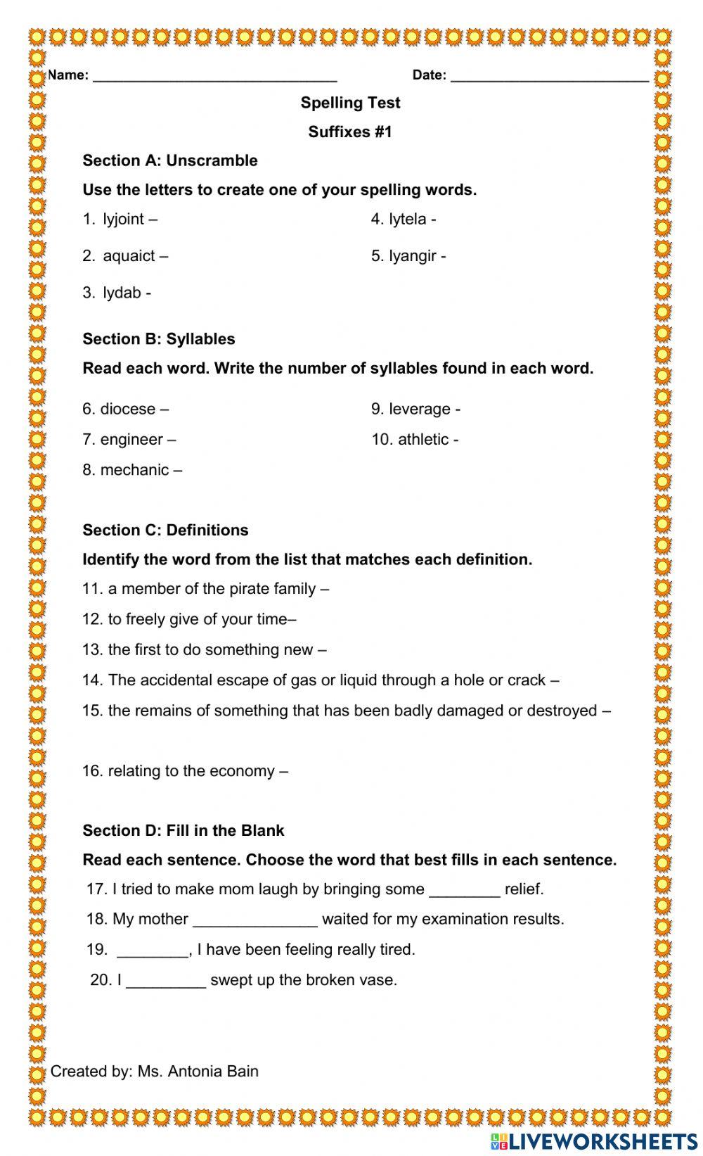 Suffixes -1 Suffixes -1