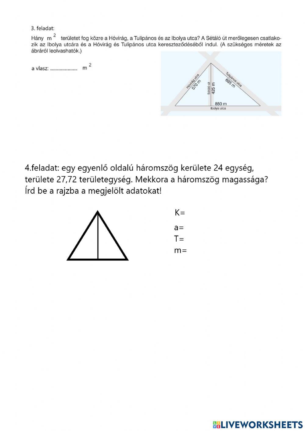 A háromszög területe