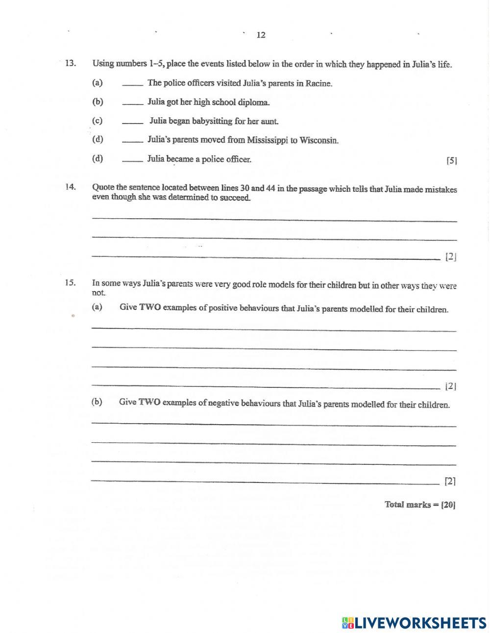 B.J.C Reading Comprehension 2013