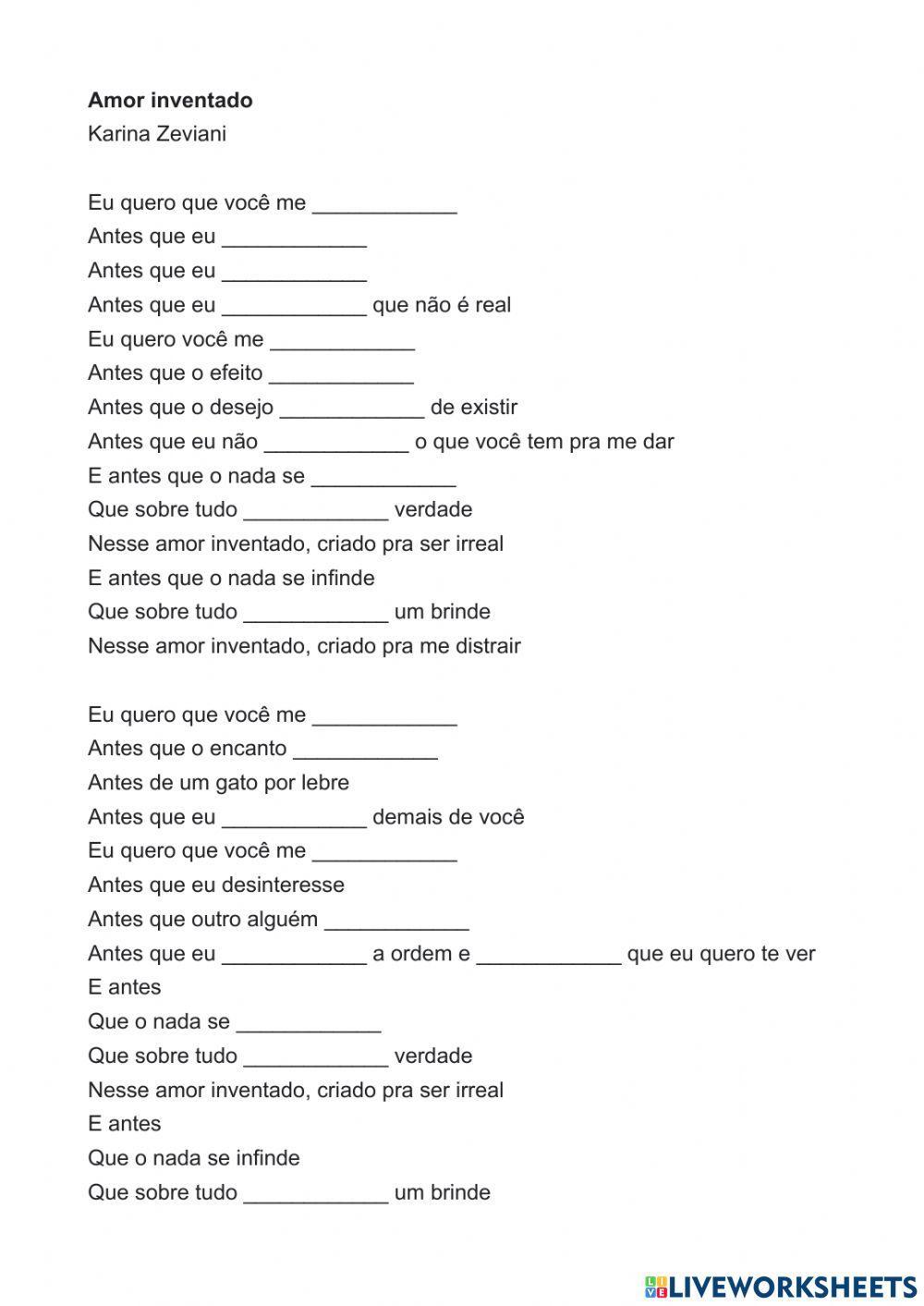 Música - Amor inventado - Presente do Subjuntivo