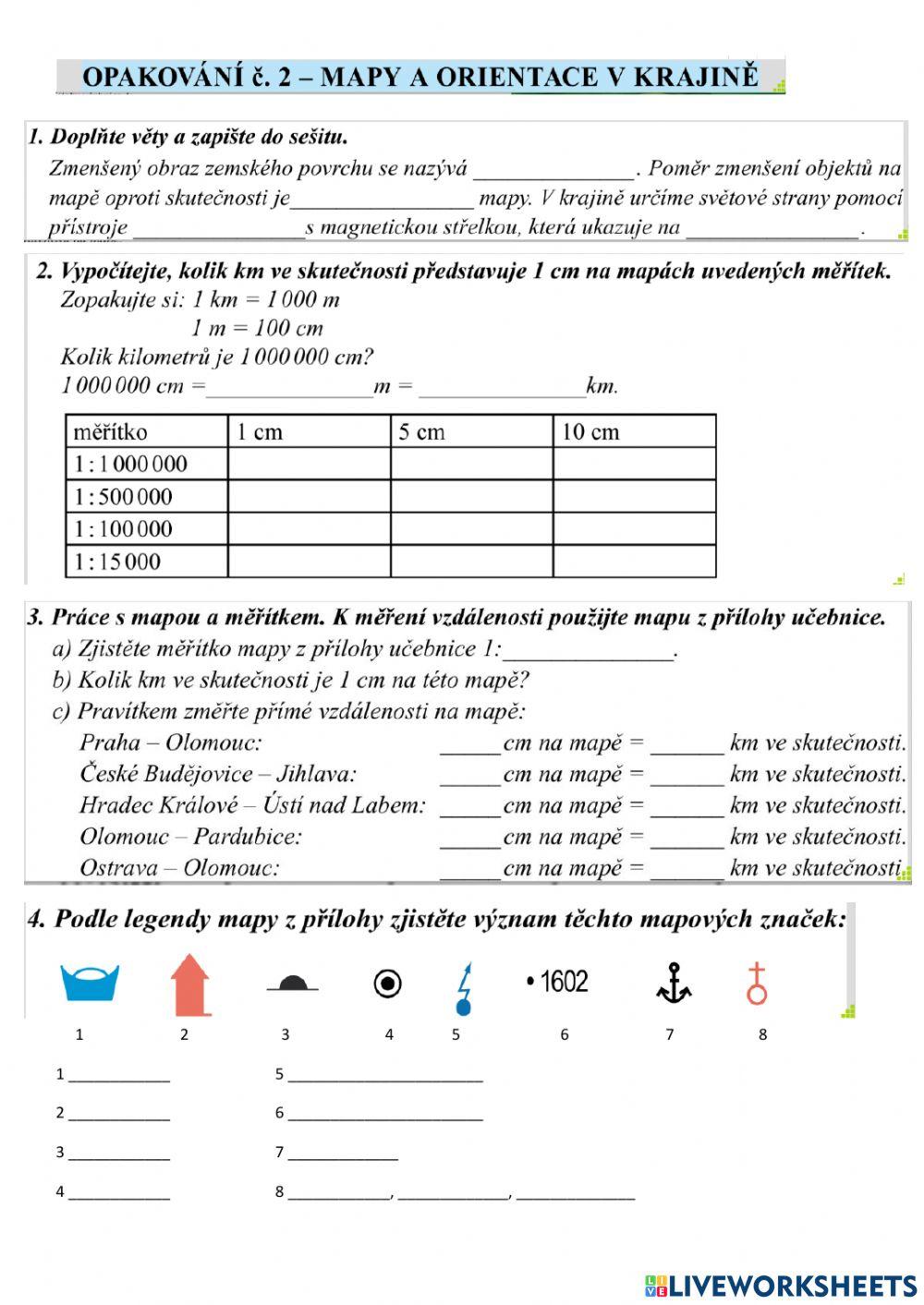 Opakování č.2- MAPY A ORIENTACE V KRAJINĚ