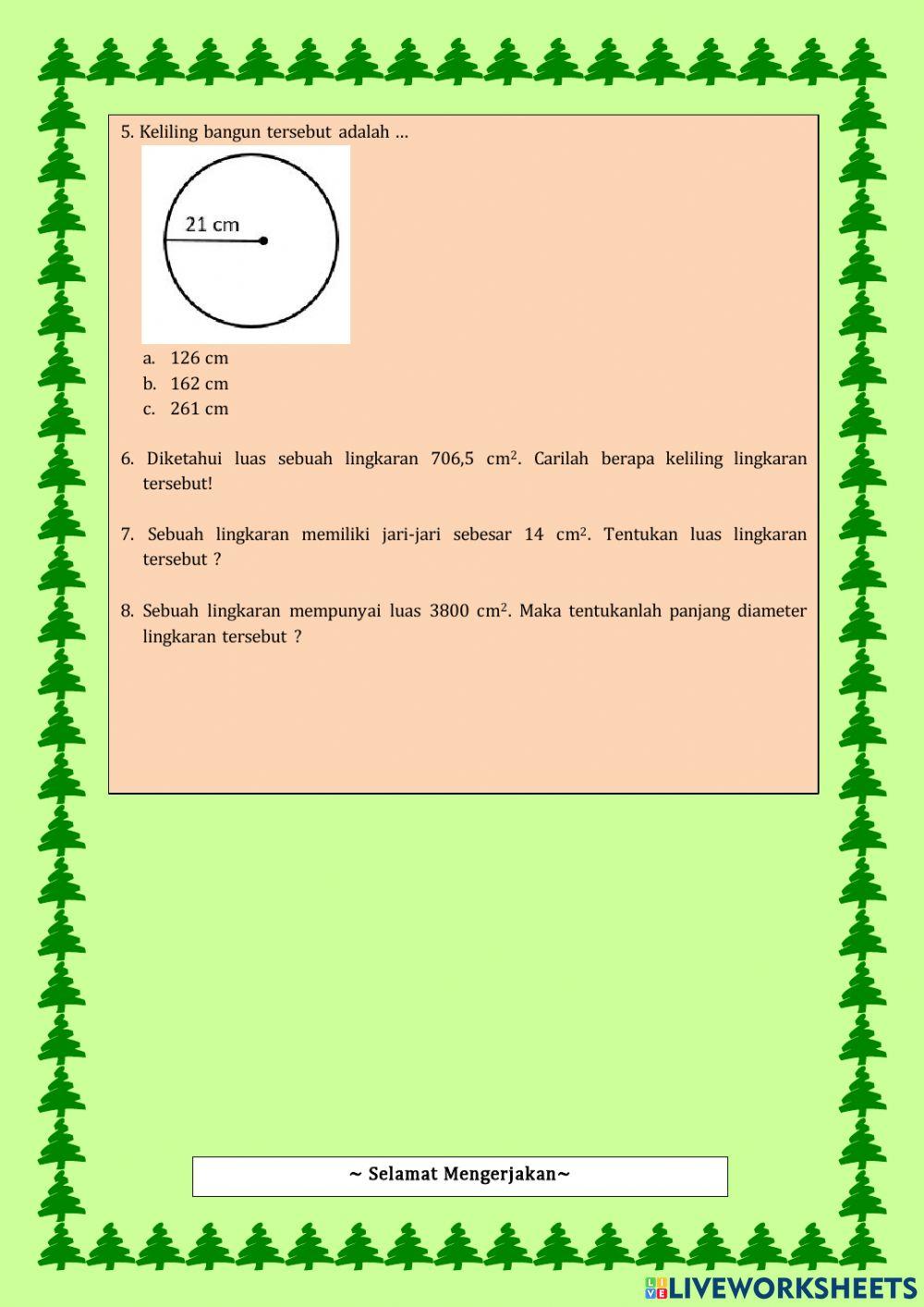 Kuis Keliling dan Luas Lingkaran