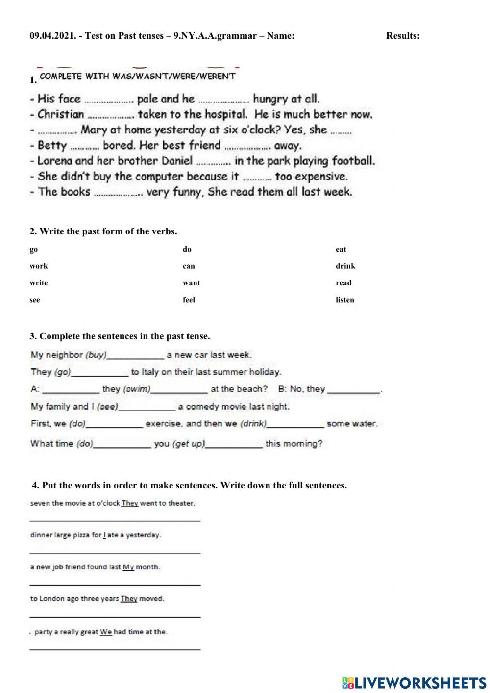 Simple Past Tense Test