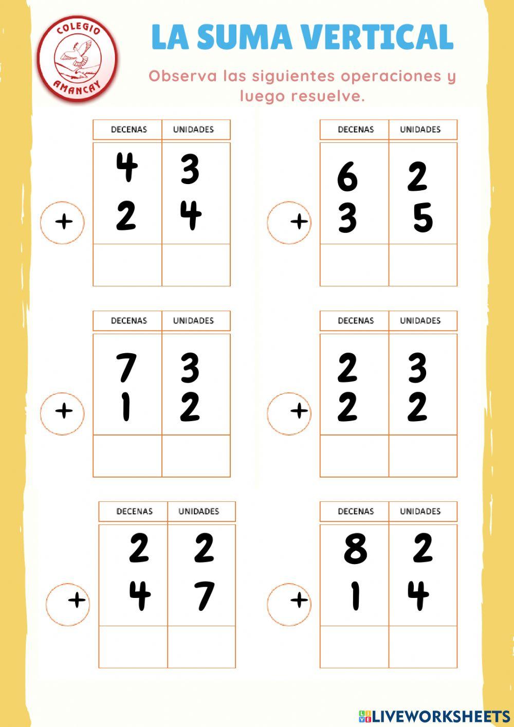 Sumas verticales sin canje