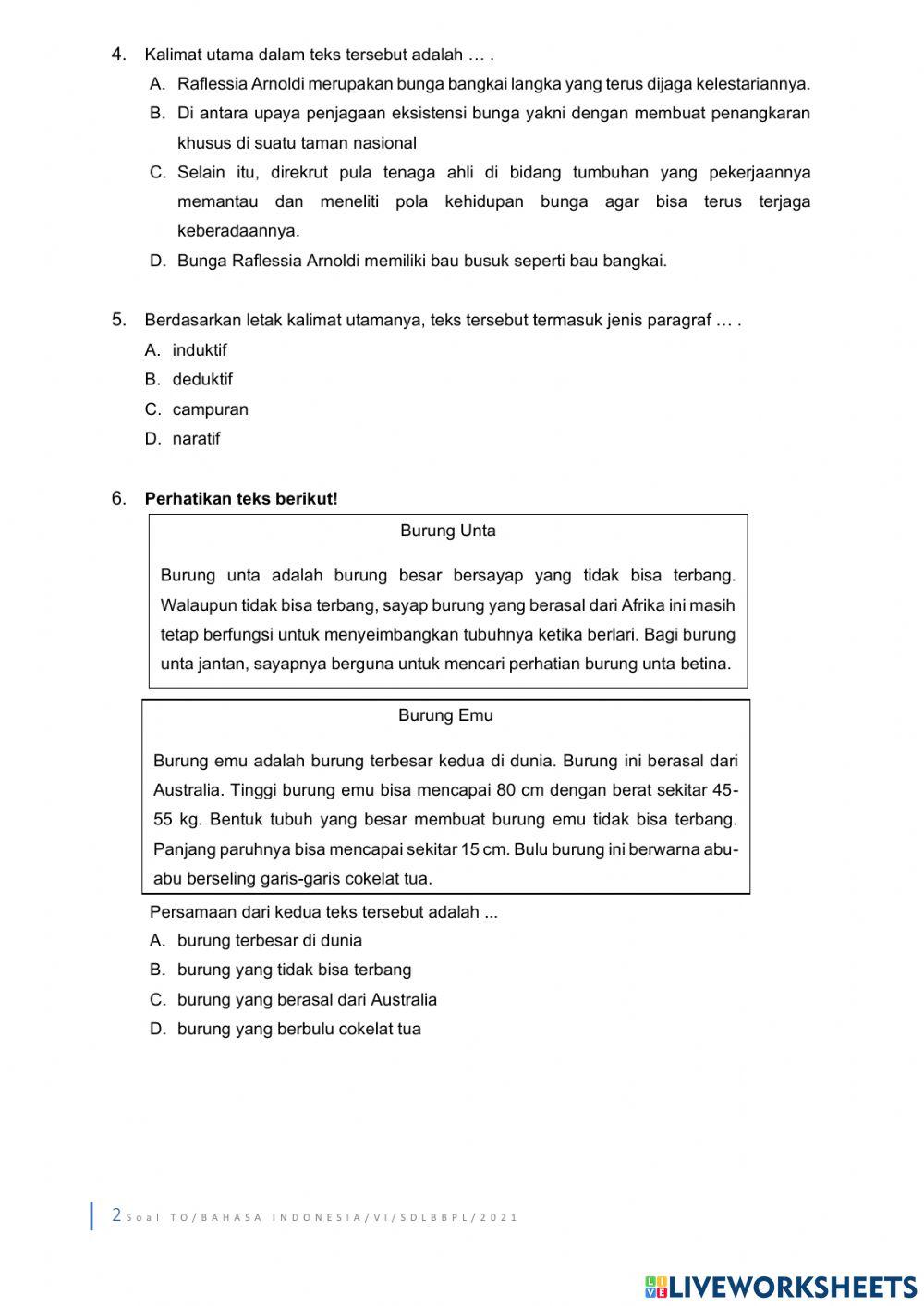 Soal Try Out bahasa Indonesia