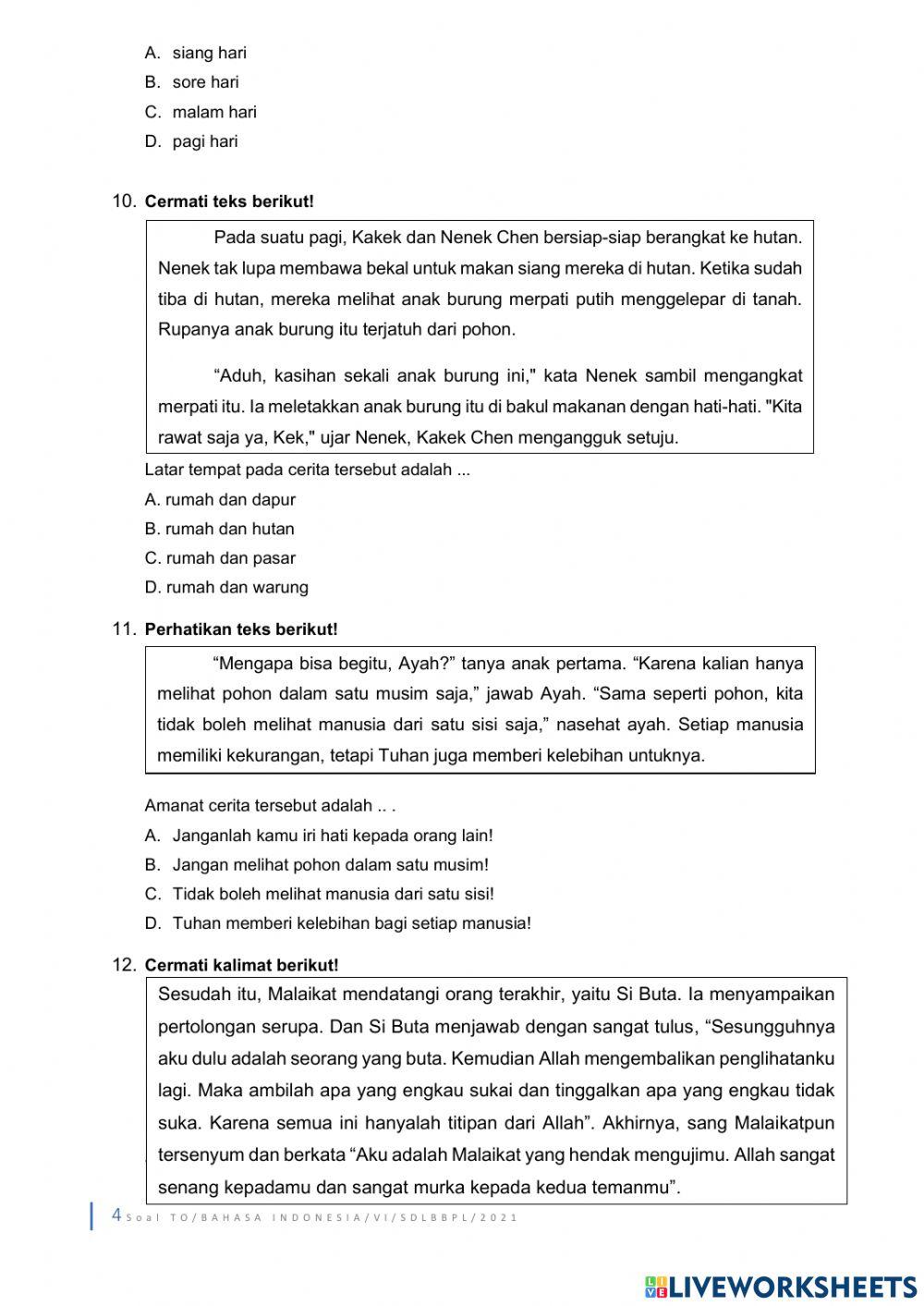 Soal Try Out bahasa Indonesia