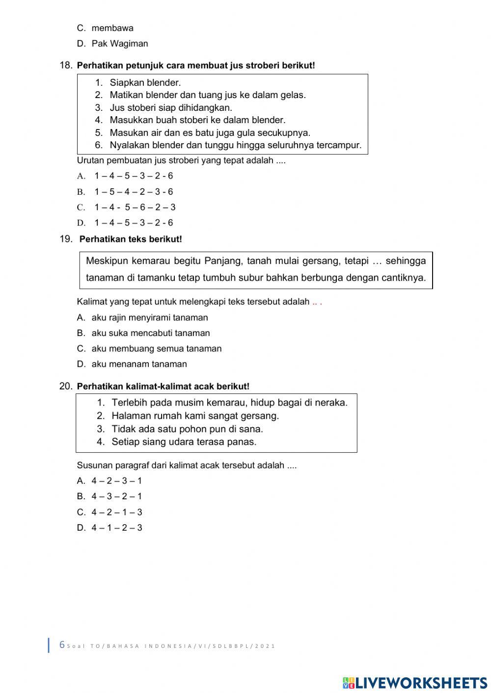 Soal Try Out bahasa Indonesia