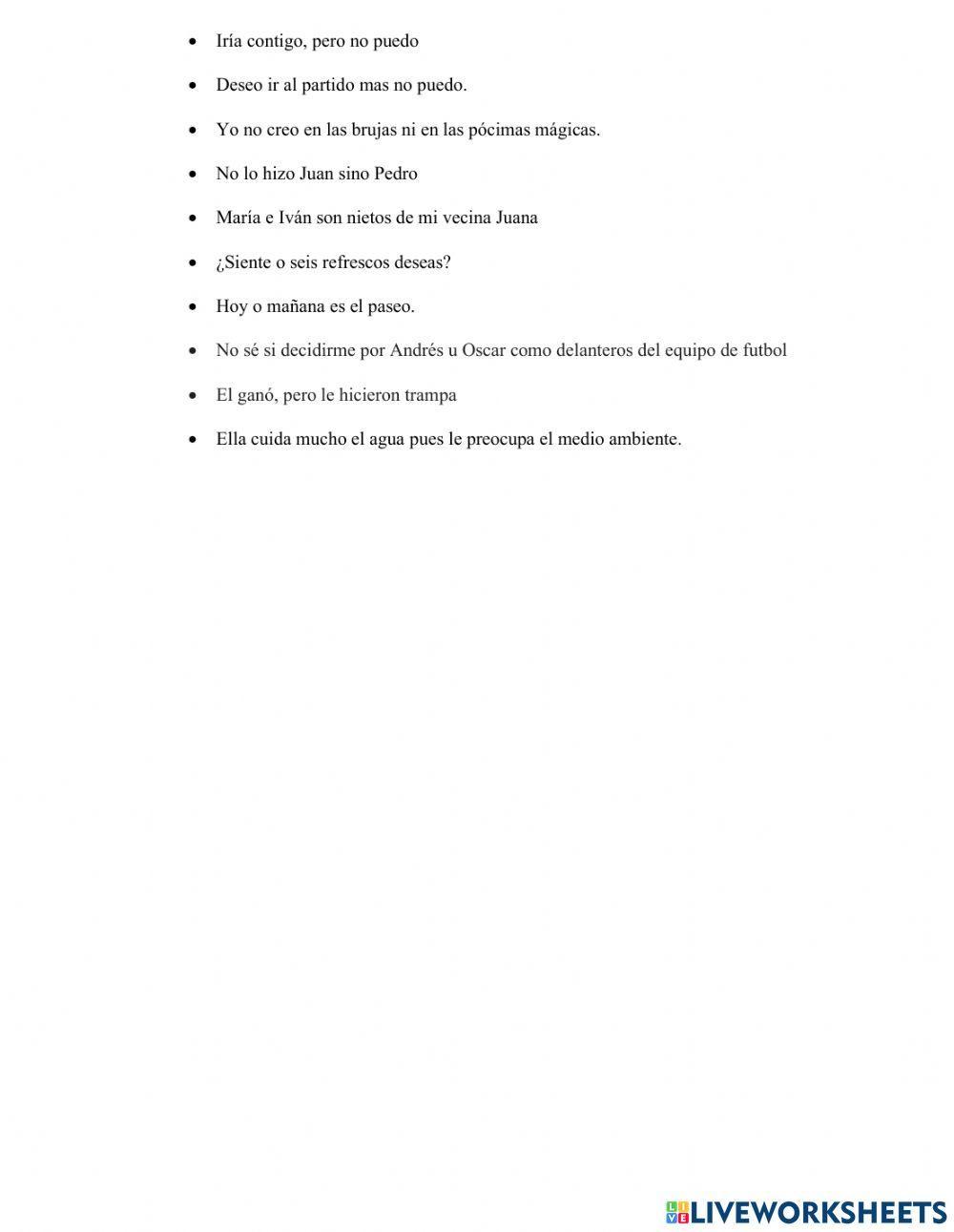 Conjunciones adversativas y subordinantes.